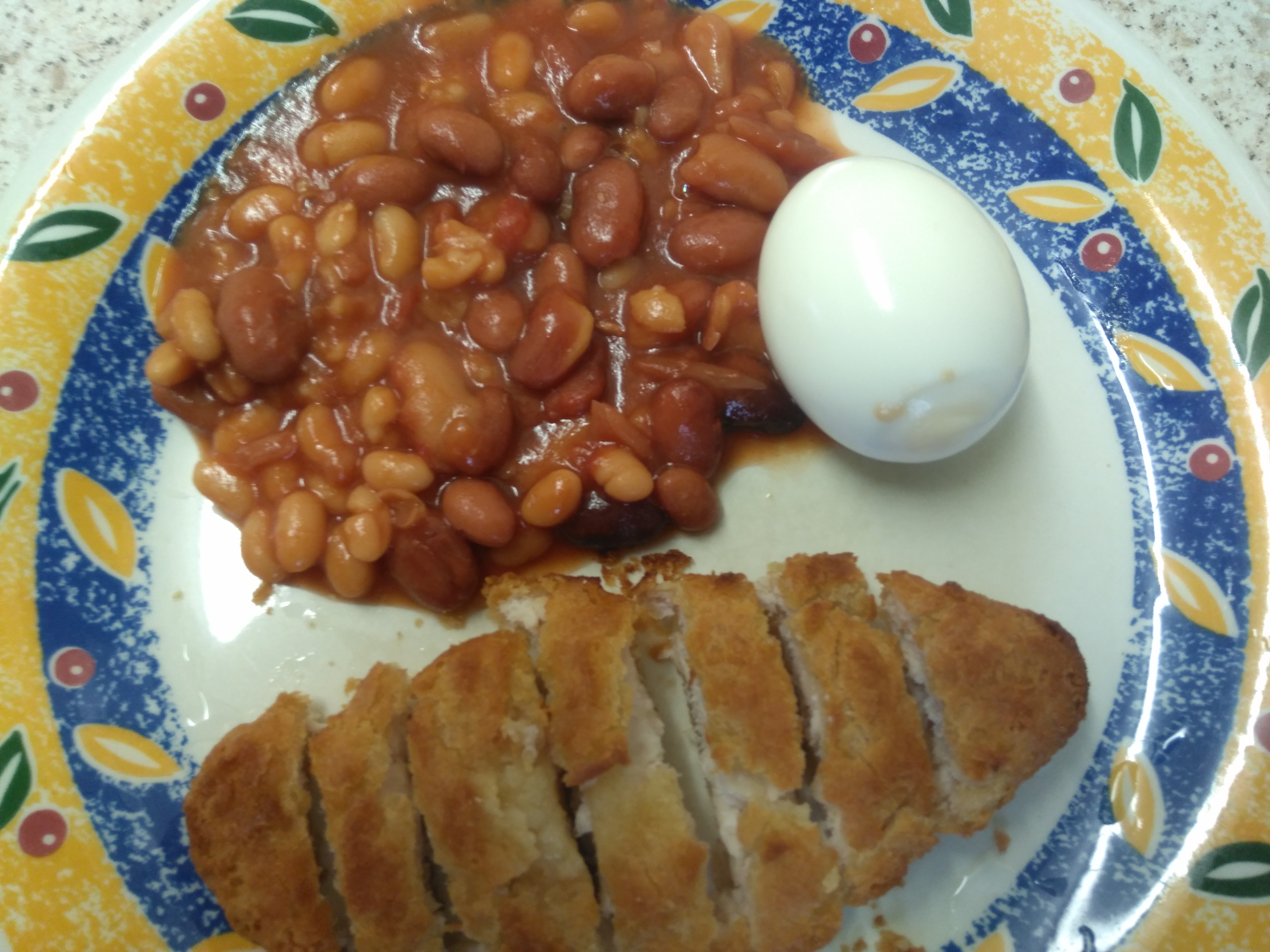 pasty, beans and egg